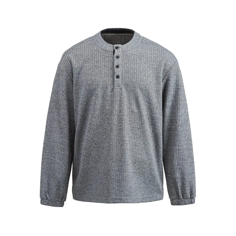 Herren Rippstruktur-Henley-Pullover mit Stehkragen und Knopfleiste Nord Taschen