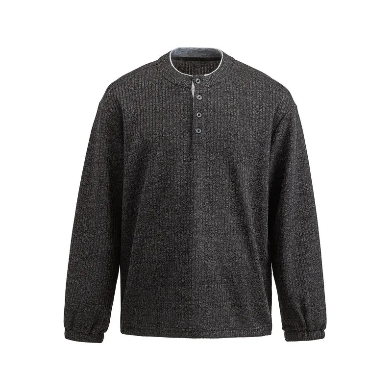 Herren Rippstruktur-Henley-Pullover mit Stehkragen und Knopfleiste Nord Taschen