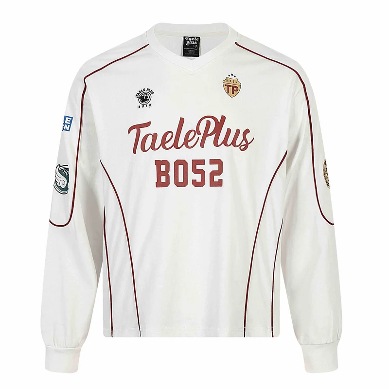 Herren Retro-inspiriertes Langarm-Fußballtrikot mit V-Ausschnitt und Kontrastpaspeln Nord Taschen