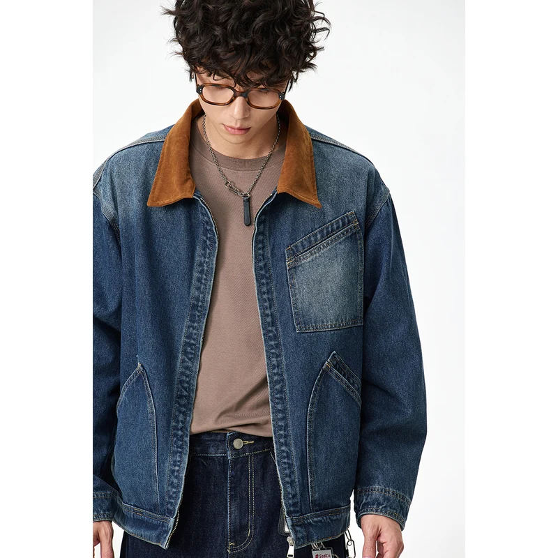Herren Relaxed-Denimjacke mit Kontrast-Cordkragen und schräger Brusttasche Nord Taschen