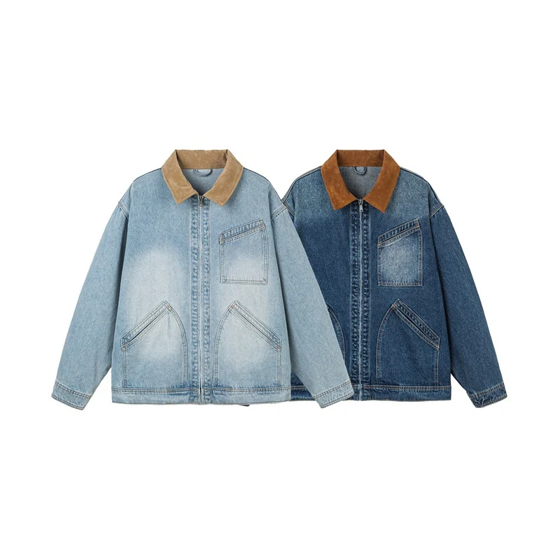 Herren Relaxed-Denimjacke mit Kontrast-Cordkragen und schräger Brusttasche Nord Taschen