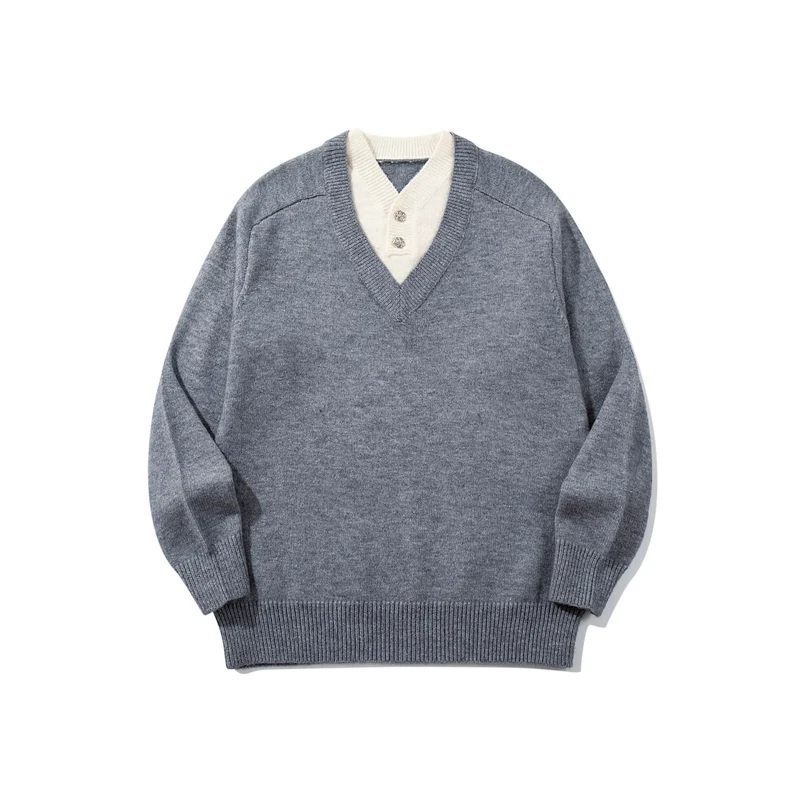 Herren Pullover mit tiefem V-Ausschnitt und eingearbeitetem Henley‑Kragen Nord Taschen