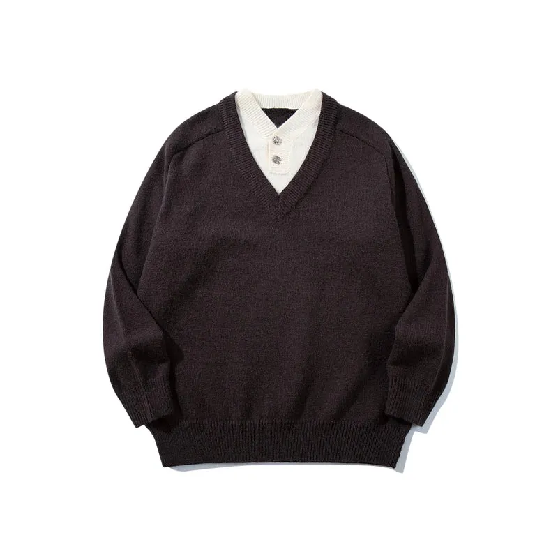 Herren Pullover mit tiefem V-Ausschnitt und eingearbeitetem Henley‑Kragen Nord Taschen