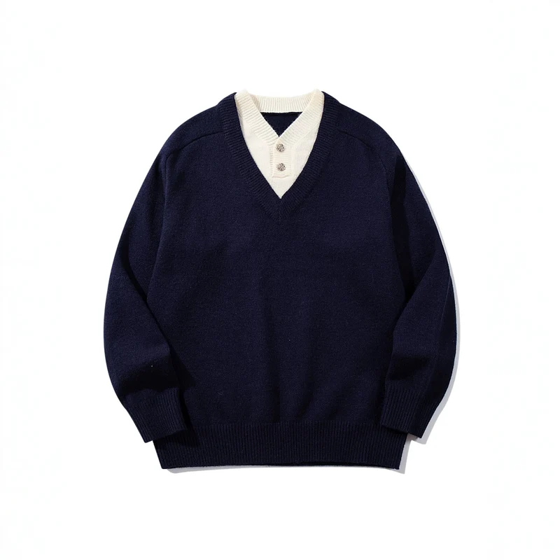 Herren Pullover mit tiefem V-Ausschnitt und eingearbeitetem Henley‑Kragen Nord Taschen