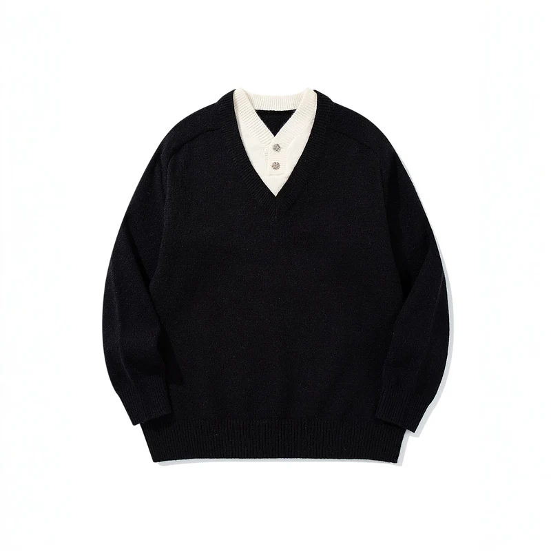 Herren Pullover mit tiefem V-Ausschnitt und eingearbeitetem Henley‑Kragen Nord Taschen