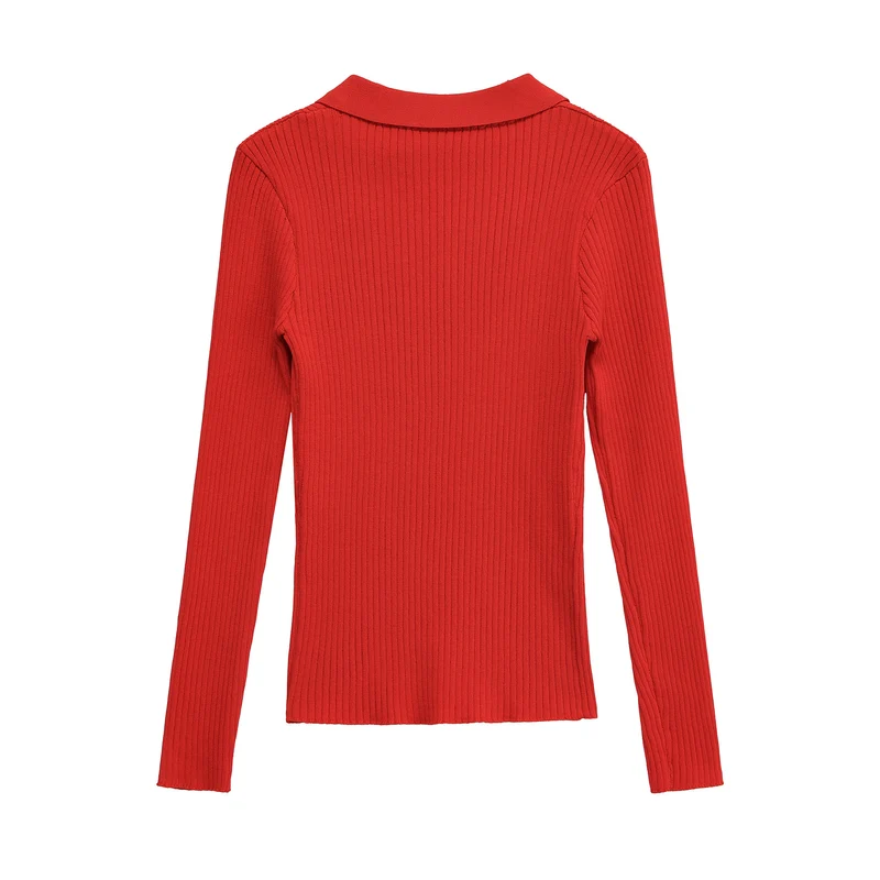 Damen Gerippter Feinstrick-Polo mit tiefem V-Ausschnitt und Brusttaschen Nord Taschen