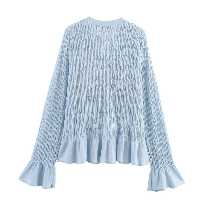 Damen geraffte Smock-Cardigan mit V-Ausschnitt und Volantärmeln Nord Taschen