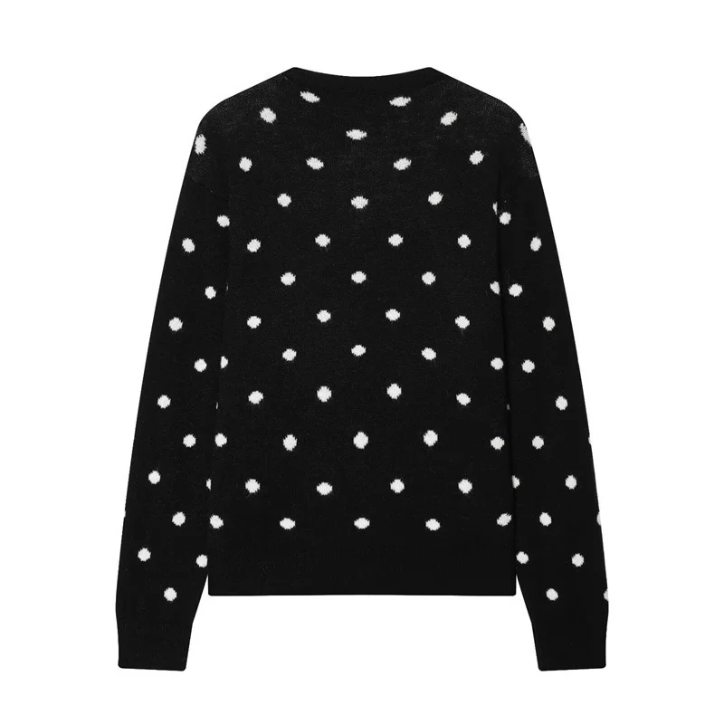 Damen Gepunkteter Strickcardigan mit Rundhals und Knopfleiste Nord Taschen