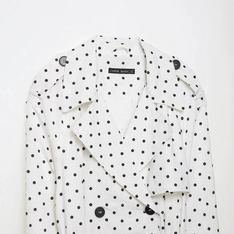 Damen Gepunktete Cropped Trenchjacke mit Bindegürtel Nord Taschen