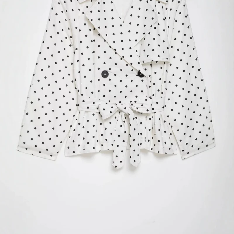 Damen Gepunktete Cropped Trenchjacke mit Bindegürtel Nord Taschen