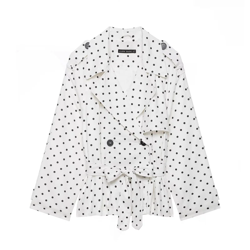 Damen Gepunktete Cropped Trenchjacke mit Bindegürtel Nord Taschen