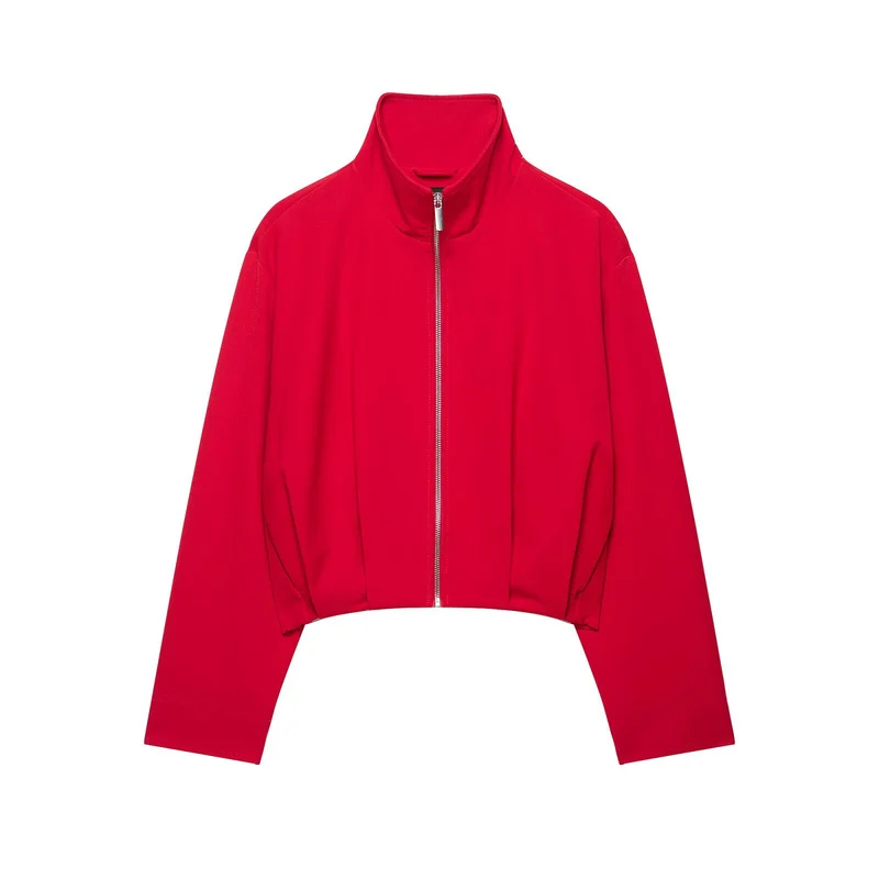 Damen Kurze Stehkragen-Bomberjacke mit Reißverschluss und tailliertem Bündchen Nord Taschen