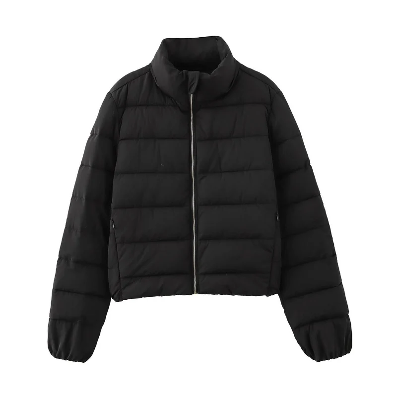 Damen Kurze gesteppte Daunenoptik-Steppjacke mit Stehkragen und Elastikbündchen Nord Taschen