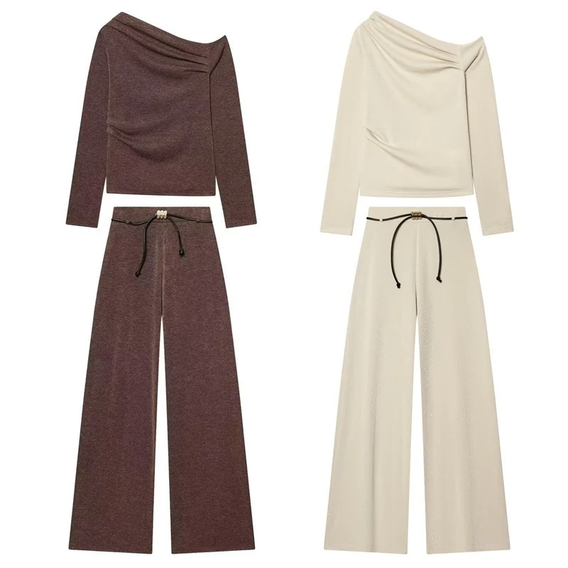 Damen asymmetrischer Feinstrick-Pullover mit Wasserfallkragen und taillierter Silhouette Nord Taschen