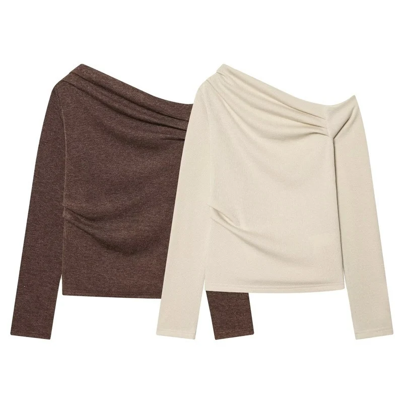 Damen asymmetrischer Feinstrick-Pullover mit Wasserfallkragen und taillierter Silhouette Nord Taschen