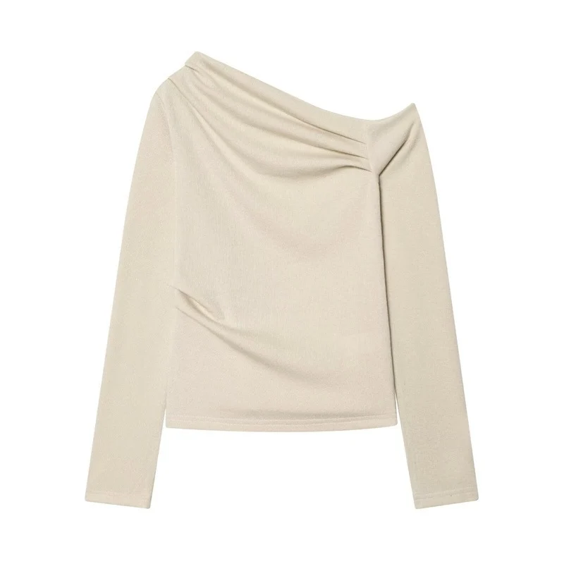 Damen asymmetrischer Feinstrick-Pullover mit Wasserfallkragen und taillierter Silhouette Nord Taschen
