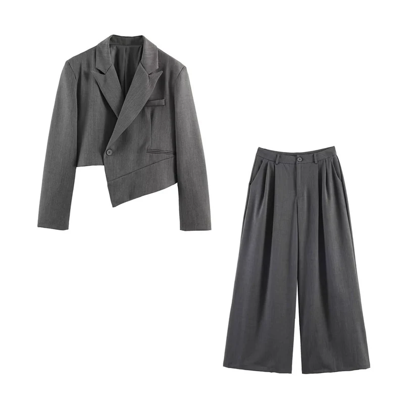 Damen Asymmetrischer Cropped-Blazer mit schräger Saumlinie und Reverskragen Nord Taschen