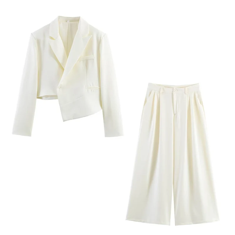 Damen Asymmetrischer Cropped-Blazer mit schräger Saumlinie und Reverskragen Nord Taschen