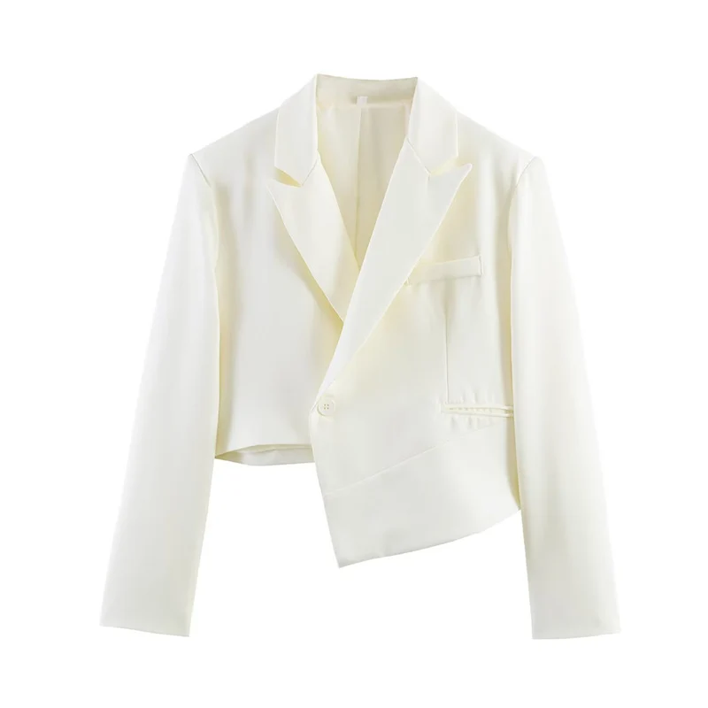 Damen Asymmetrischer Cropped-Blazer mit schräger Saumlinie und Reverskragen Nord Taschen