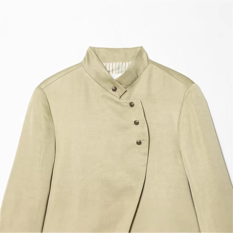 Damen Asymmetrische Blusenjacke mit Stehkragen und ausgestellten Manschetten Nord Taschen