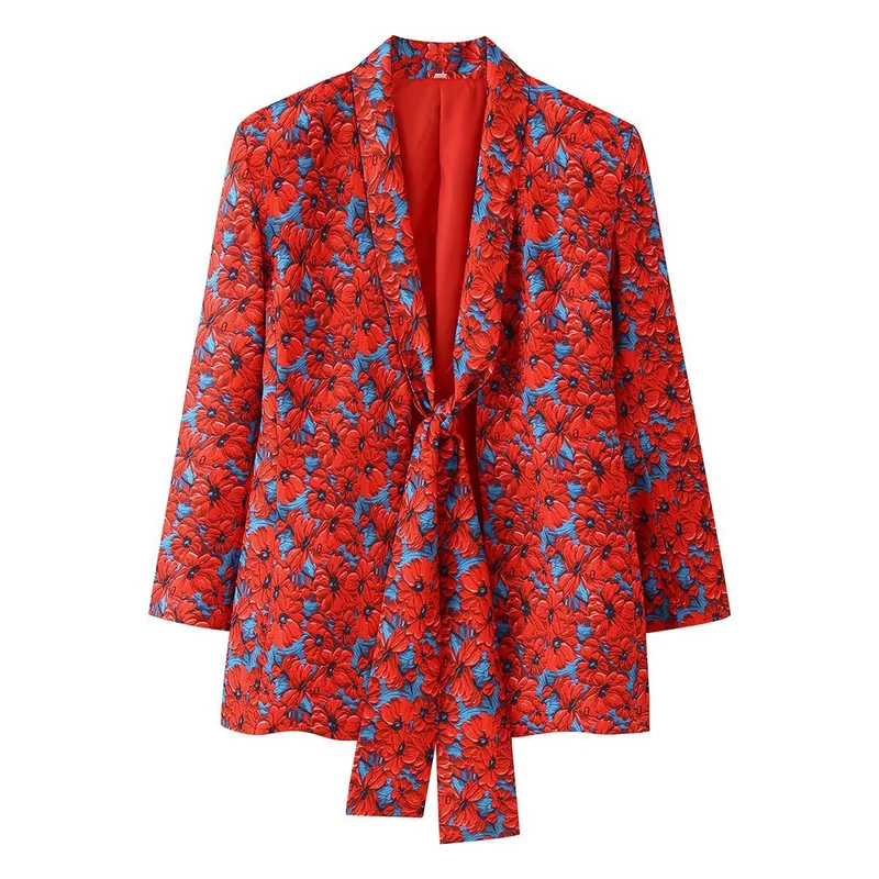 Damen Zweiteiliges Set Schalkragen-Blazer mit Knotenfront und ausgestellter High-Waist-Hose Nord Taschen