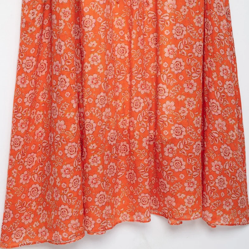 Damen Maxikleid mit floralem Print, tiefem Rundhalsausschnitt und Tunnelzugtaillierung Nord Taschen