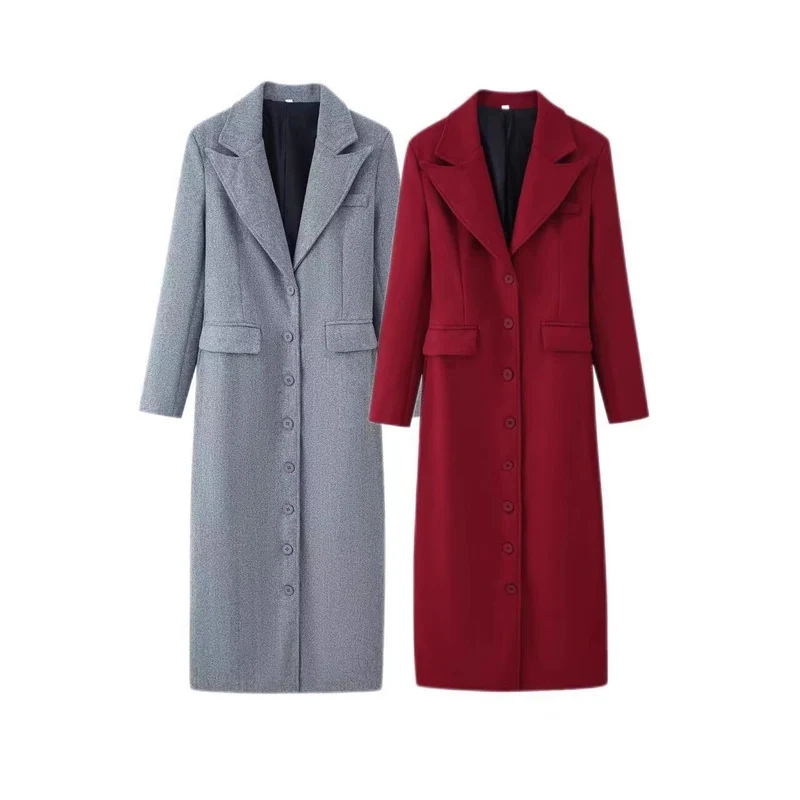 Damen Longline-Wollmixmantel mit Schalkragen und Pattentaschen Nord Taschen