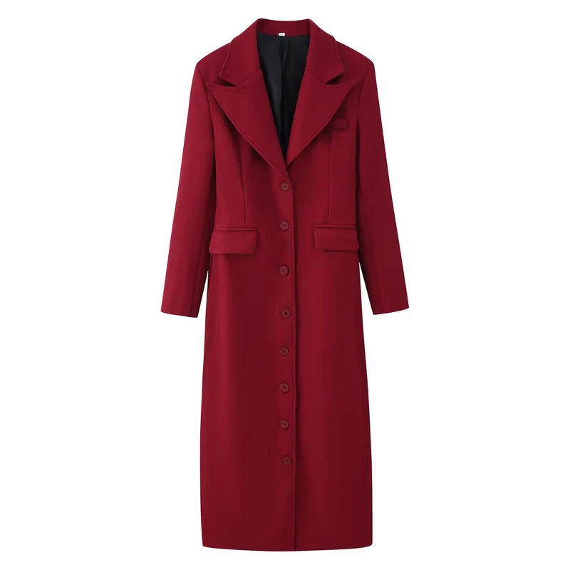 Damen Longline-Wollmixmantel mit Schalkragen und Pattentaschen Nord Taschen