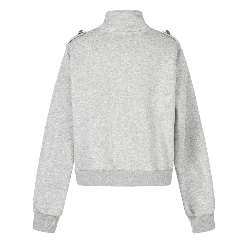 Damen Kurze Sweatjacke im Military-Stil mit Stehkragen Nord Taschen