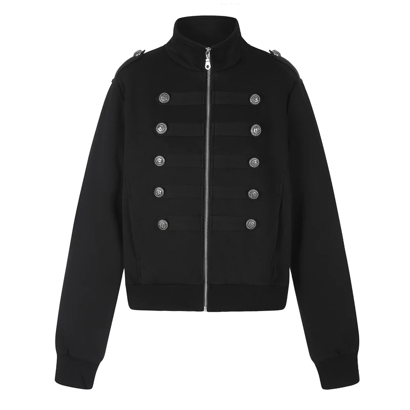 Damen Kurze Sweatjacke im Military-Stil mit Stehkragen Nord Taschen