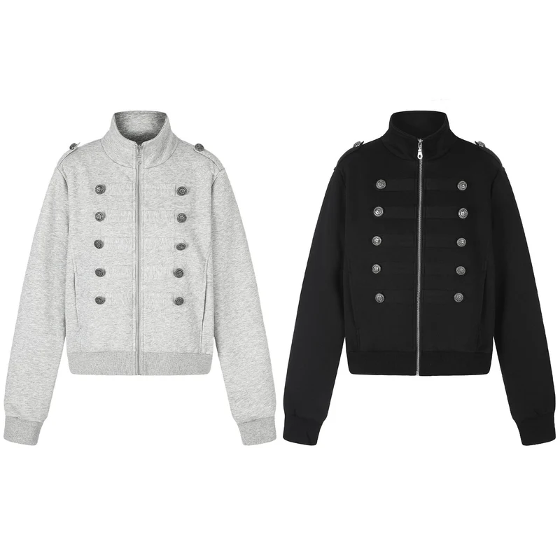 Damen Kurze Sweatjacke im Military-Stil mit Stehkragen Nord Taschen