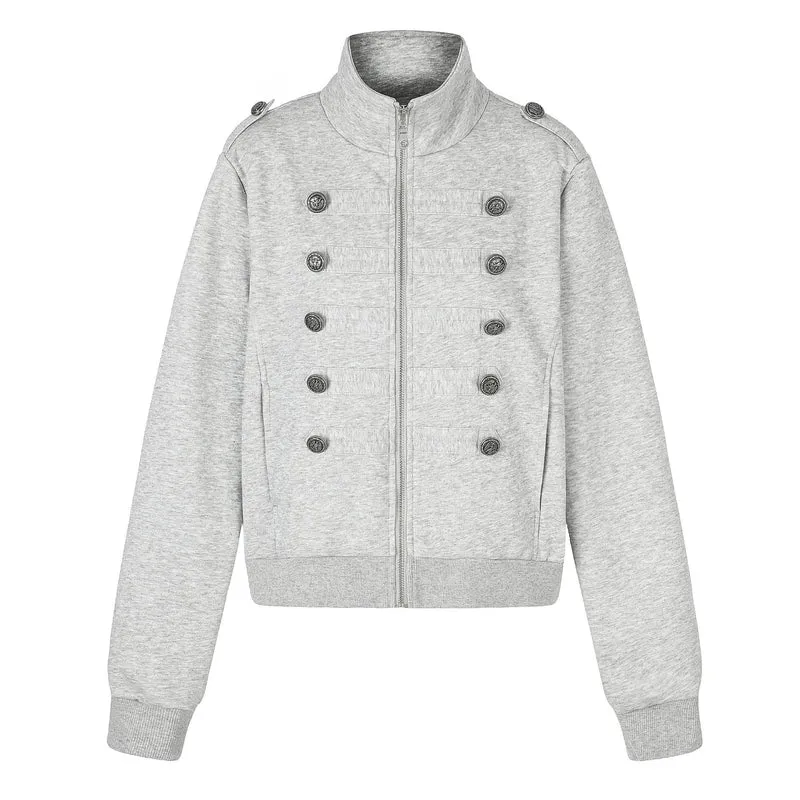Damen Kurze Sweatjacke im Military-Stil mit Stehkragen Nord Taschen