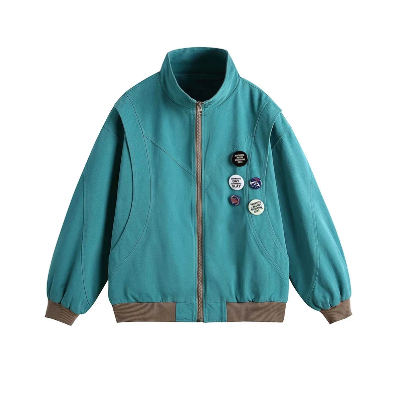 Damen Kurzblouson mit Stehkragen, Rippbündchen und Ansteck‑Pins Nord Taschen