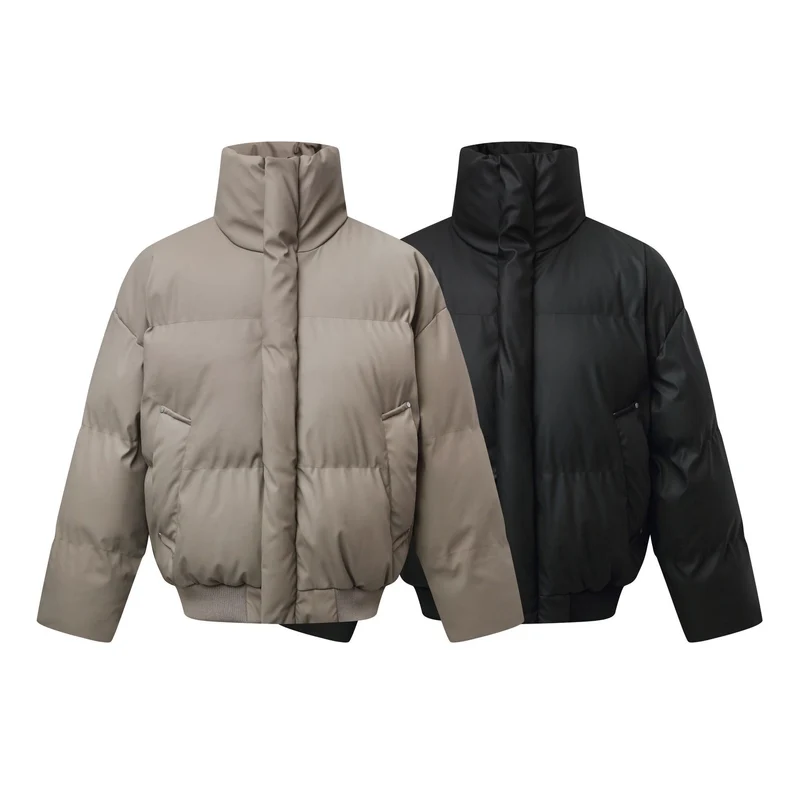 Damen Kurz geschnittener Stepp-Winterparka mit hohem Stehkragen und geripptem Saum Nord Taschen