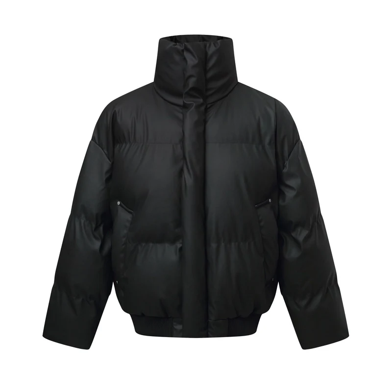 Damen Kurz geschnittener Stepp-Winterparka mit hohem Stehkragen und geripptem Saum Nord Taschen