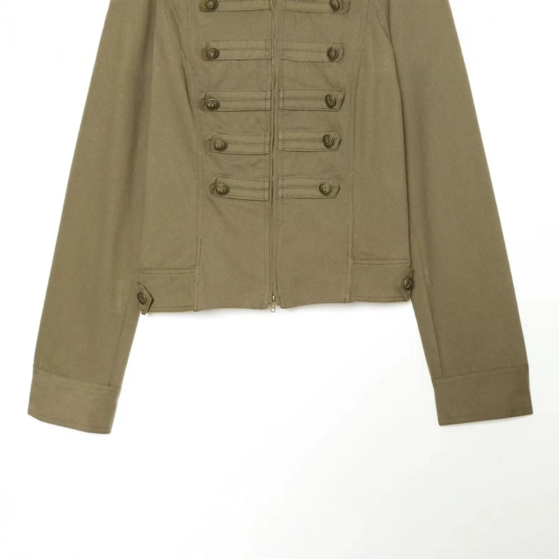 Damen taillierte Feldjacke im Regimentsstil mit Stehkragen und Zierstreifen Nord Taschen