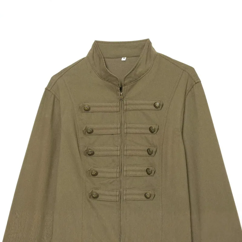 Damen taillierte Feldjacke im Regimentsstil mit Stehkragen und Zierstreifen Nord Taschen