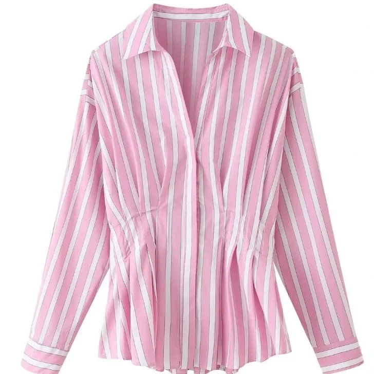 Damen taillierte Bluse mit Kellerfalten und Hemdkragen Nord Taschen