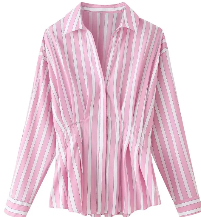 Damen taillierte Bluse mit Kellerfalten und Hemdkragen Nord Taschen