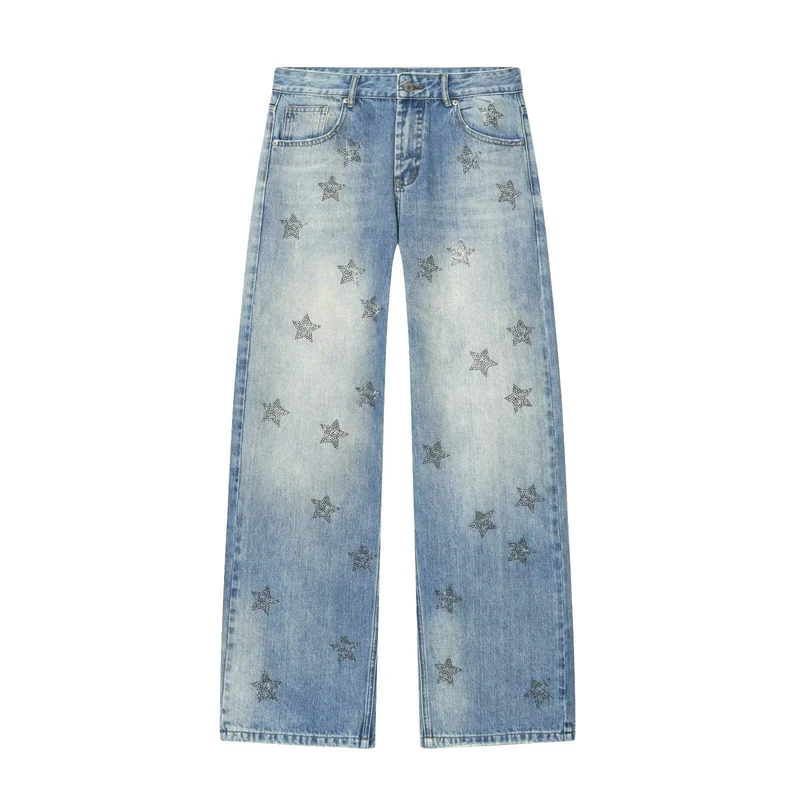 Damen Taillenhohe Jeans mit weitem Bein und Used-Waschung Nord Taschen