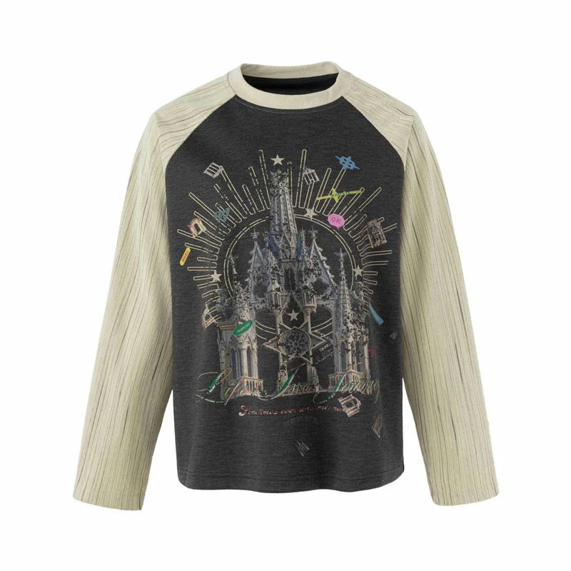 Damen Raglan‑Sweatshirt mit grafischem Kathedralprint und strukturierten Ärmeln Nord Taschen