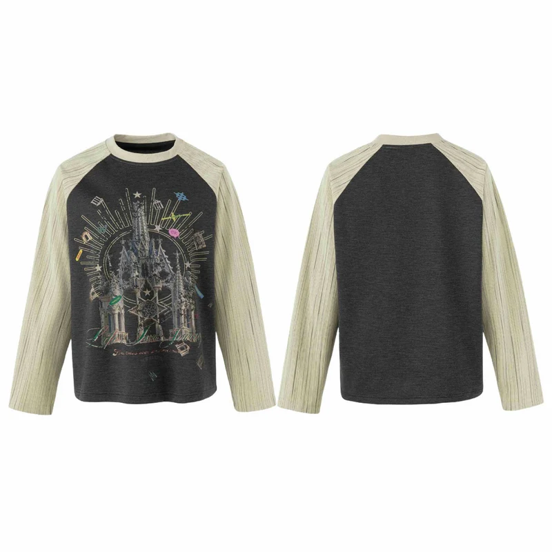 Damen Raglan‑Sweatshirt mit grafischem Kathedralprint und strukturierten Ärmeln Nord Taschen