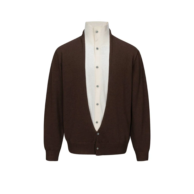 Herren Feinstrick-Layering-Cardigan mit tiefem V-Ausschnitt und integriertem Polokragen Nord Taschen