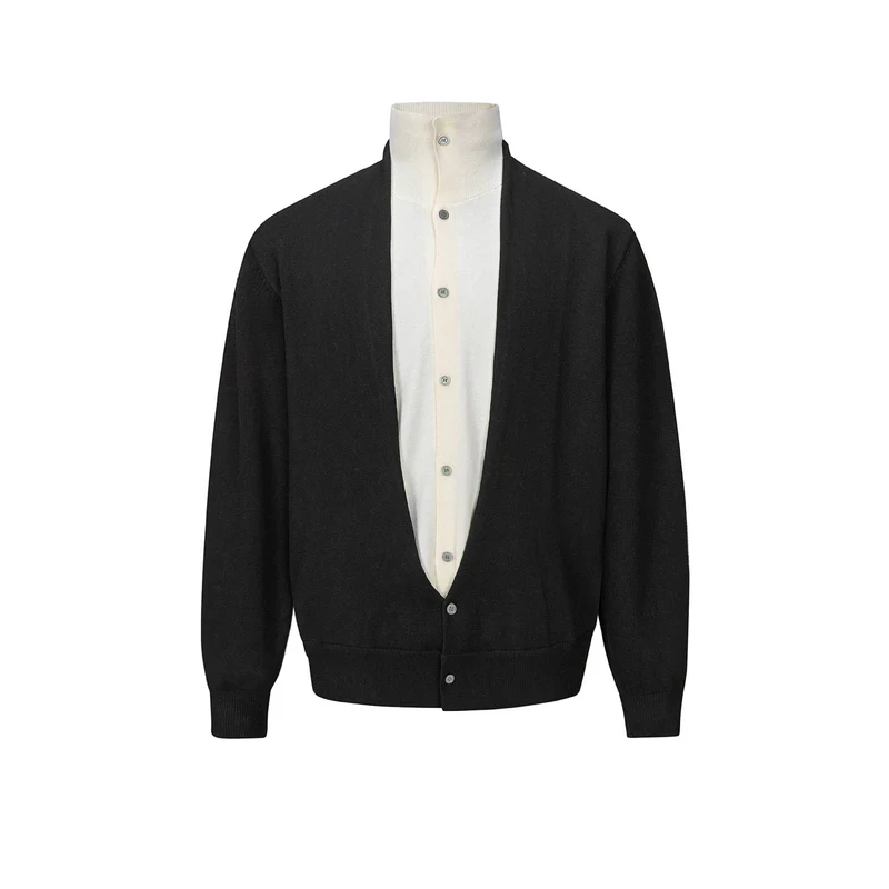 Herren Feinstrick-Layering-Cardigan mit tiefem V-Ausschnitt und integriertem Polokragen Nord Taschen