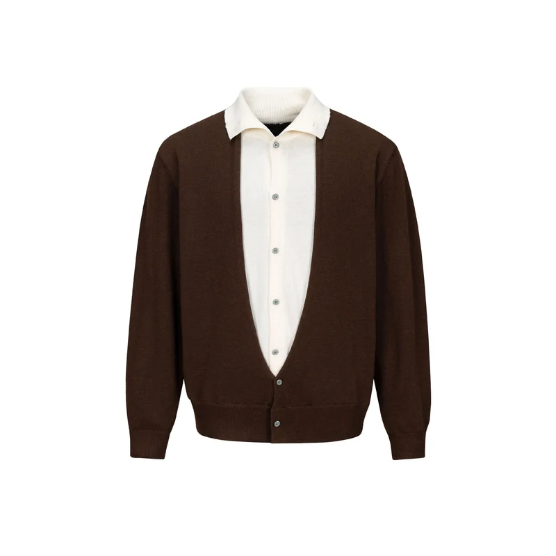 Herren Feinstrick-Layering-Cardigan mit tiefem V-Ausschnitt und integriertem Polokragen Nord Taschen