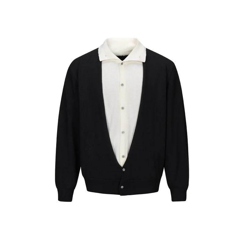 Herren Feinstrick-Layering-Cardigan mit tiefem V-Ausschnitt und integriertem Polokragen Nord Taschen