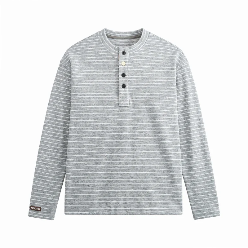 Herren Feinstrick-Henleyshirt mit kurzem Knopfleiste und horizontalem Streifenmuster Nord Taschen
