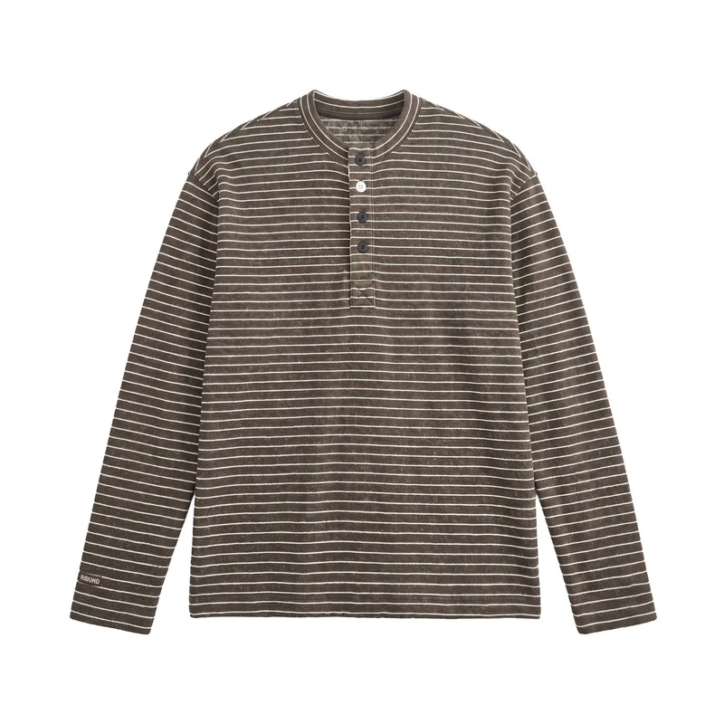 Herren Feinstrick-Henleyshirt mit kurzem Knopfleiste und horizontalem Streifenmuster Nord Taschen
