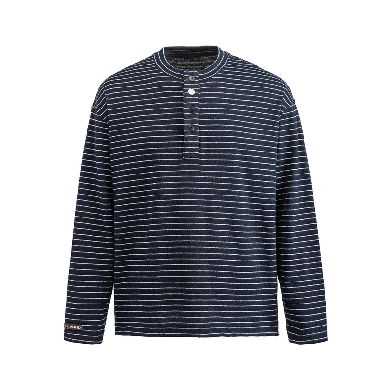 Herren Feinstrick-Henleyshirt mit kurzem Knopfleiste und horizontalem Streifenmuster Nord Taschen