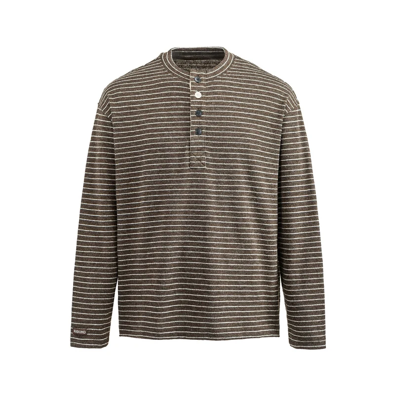 Herren Feinstrick-Henleyshirt mit kurzem Knopfleiste und horizontalem Streifenmuster Nord Taschen